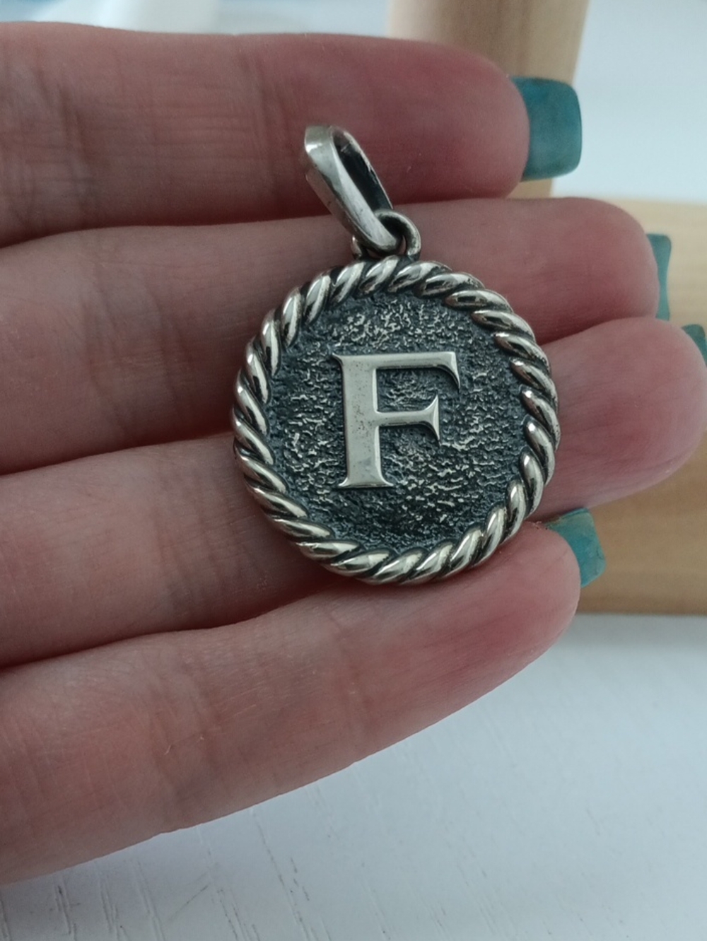 David Yurman Sterling Silver Initial Letter F Pendant Amulet